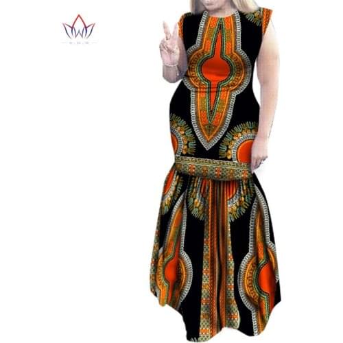 Women Dress Sexy Dress Party Dresses Maxi Dress Dahiki African Print Cotton Sleeveless Ankara Plus Size Women Clothing WY1570
