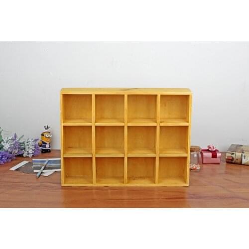 1PC 3 color Zakka grocery 12 lattice storage cabinets old solid wood storage box living room display cabinets Jl 0963