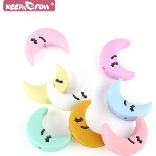 10pcs Silicone Moon Teether Beads Food Grade DIY Necklace Pacifier Chain Cartoon Baby Teething Rodent Molar Mini Pearl Beads