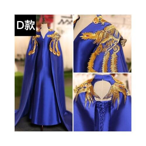 100%real royal blue golden embroidery drama gown with cloak/long studio stage performance gown/can customs size making