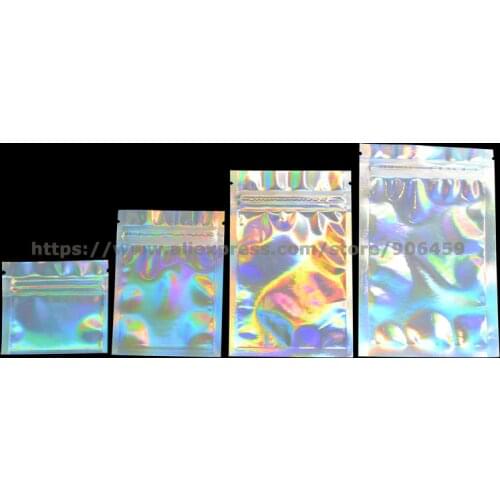 100pcs Laser Metallic Mylar Zip lock Bags Aluminum Foil Hologram Zip lock Plastic Pouch Moisture Proof Food Storage Bags