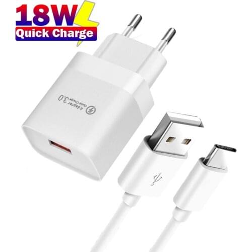 18W Usb Fast Charger Quick Charge 3.0 Universal Wall Mobile Phone Tablet Chargers For iphone 12 Samsung S20 Huawei Type C Cable
