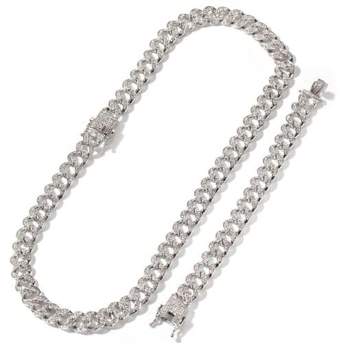 2021 European And American Hot Selling 13mm Cuban Necklace Bracelet Suit Men Hip Hop Rap Jewelry Cross Border E-commerce Source