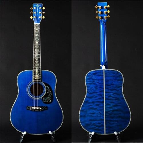 Stansen 41 inch quilted maple Deluxe blue color acoustic guitars, guitar acoustic