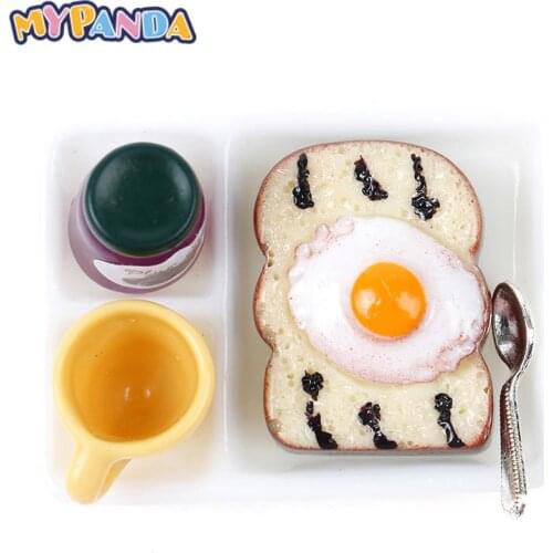 5Pcs/Set Dollhouse MIniature Toast Bread Jam Dinner Plate Cup Spoon For Blyth Baby 1:12 Doll House Play Kitchen Accessoreis