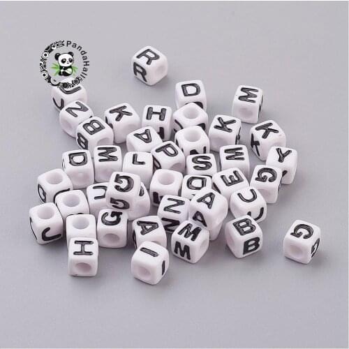 Mixed Letters Acrylic Alphabet Beads Cube White Beads Jewelry Necklace Bracelet Making DIY Bead Wholesale F70