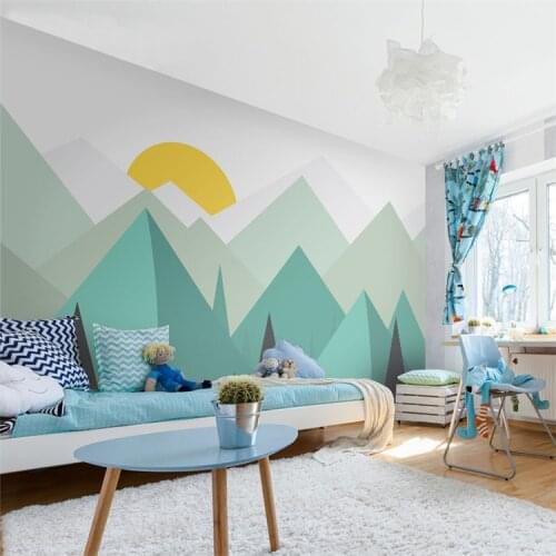 Pure green mountain art wallpaper mural on the wall for kids room wallpaper nursery room wall decor free shipping