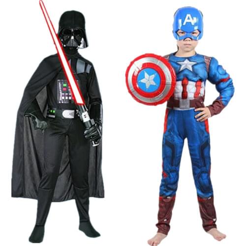 Halloween Childrens Star Wars Black Soldier Muscle Cosplay Costume, Carnival Mask, Darth Vader, Anakin Skywalker