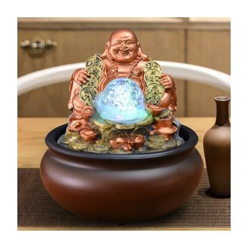 Buddha Indoor Water Fountain Tabletop Feng Shui Ball LED Light Home Decoration Office Opening Desktop Furnishings