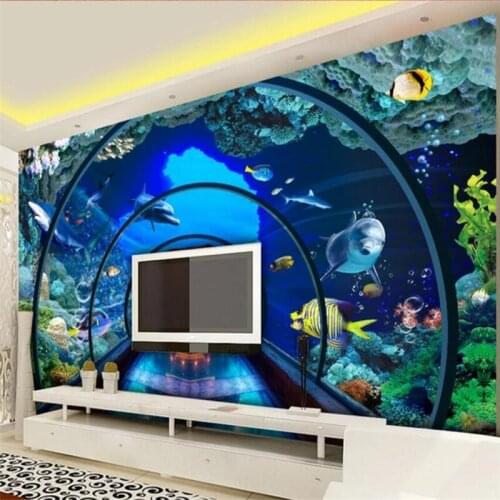 Customize Underwater World Aquarium 3D background wall painting custom large mural wallpaper papel de parede para quarto