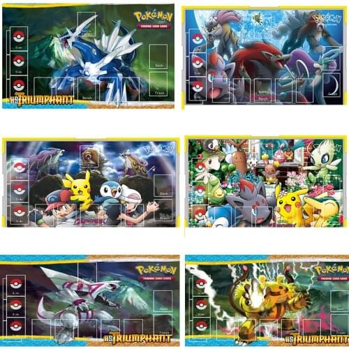 Pokemon PTCG Battle Card Table Mat Card Mat Game Mat Dialga Three Sacred Pikachu 600x375x2mm DIY Double Mat Kids Toy Gift