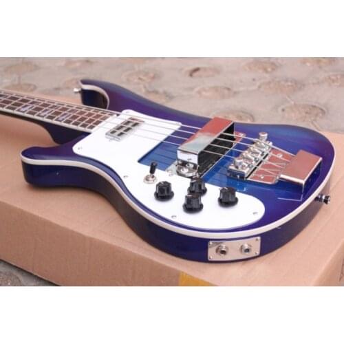 Lefty Rickenback 4 strings 4003 fireglo custom bass guitar transparent blue left handed Rickenback bass stereo two output jacks