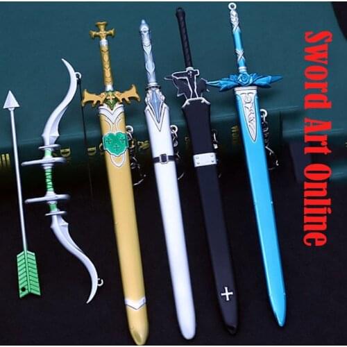 Sword Art Online Weapon Keychain Kirito Yuuki Asuna Sword Model Toy Elucidator Dark Sword Player Key Chain Animeted Sword Player