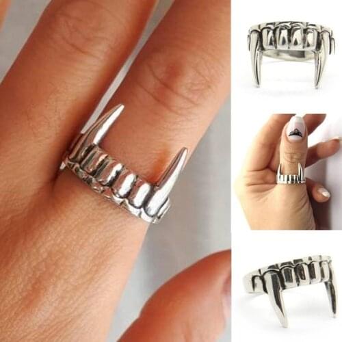 Vampire Tooth Metal Ring Personality Punk Hip-hop Silver Plating Ring Halloween for Women Jewlery Gifts Fashion Accessories