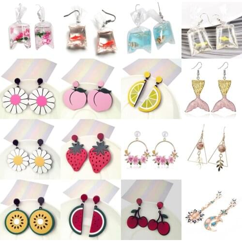 Trendy Fancy Cute Koi Fish Water Bag Flower Dangle Earrings For Women Graceful Joker Eardrop