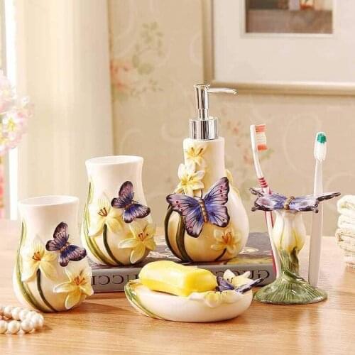Dental Home Decoration wedding gift bathroom supplies ceramic bathroom set Soap dish Toothbrush tooth brush holder 5-piece set
