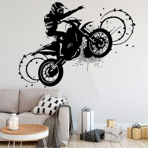 Motocross Wall Sticker Stunt Athletic Show Rally Boy Teen Room Garage Door Decorated Vinyl Decal Mural MT14