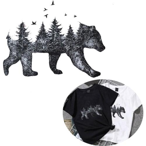 New Forest Bear Parche Iron On Stickers Washable Appliques A-level Patches Heat Transfer For DIY Clothes Bag Accessory