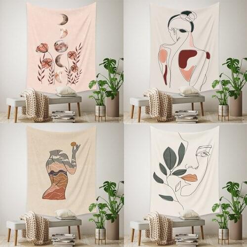 Boho Art Wall Tapestry Abstract Picture Floral Leaves Sun Moon Hippie Tapestry Mandala India Carpet Home Room Wall Decor Bedroom