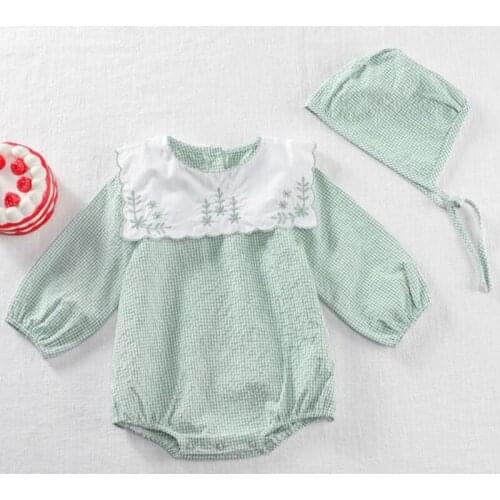 New Newborn Baby Girls Plaid Embroidery Rompers Toddler Baby Girls Jumpsuit Outfit Children Clothes Infant Girls Rompers