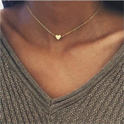 New Gold Star Bar Small Heart Necklaces Bijoux For Women Collars Fashion Jewelry Collarbone Pendant Necklace