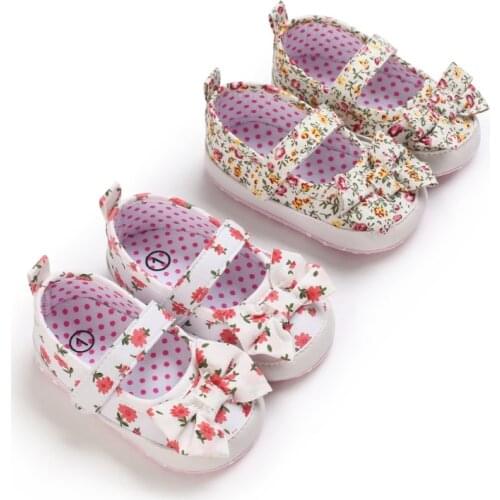 2021 Big Bow Toddler Shoes For Newborn Floral Embroidery Baby Soft Sole First Walker Anti-Slip Baby Girls Shoes Prewalker