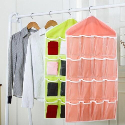 16 Grids Hanging Transparent Organizer Storage Bag Multiple Compartments Panties Socks Item Storage Holder Multicolor