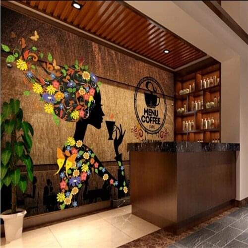 Custom Meal Coffee Beauty Retro Brown Wood Plank Background Coffee House Industrial Decor Murals Self Adhesive Wallpapers 3D