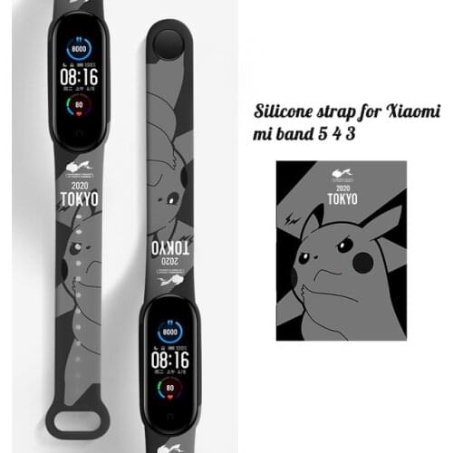 Takara Tomy Pokemon Pikachu Printing Band For Xiaomi Mi Band 4 5 Bracelet MiBand 3 4 5 Replacement Silicone Watch belt Wristband