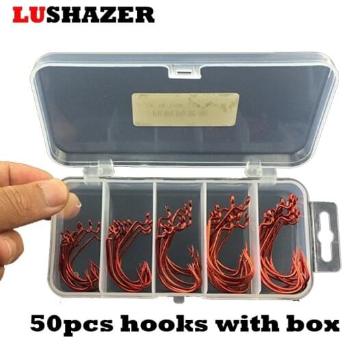 50pcs sea hooks Fishing box LUSHAZER offset hook 2#-3/0# carp snap fishing big hooks tackles accessories fishhook