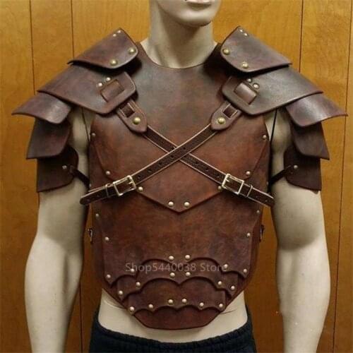 Warrior Knight Armors Men Medieval Multichip Shoulder PU Leather Harness Vintage Arm Viking Pirate Cosplay Costume Halloween