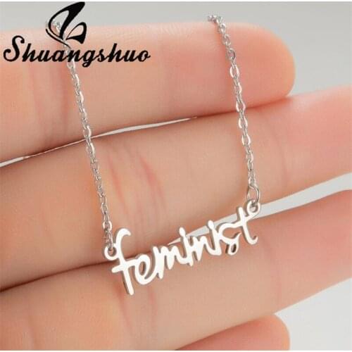 Shuangshuo New Fashion Stainless Steel Letter Feminist Necklace Women Female Strong Woman Girls Power Fashion Jewelry Best Gift