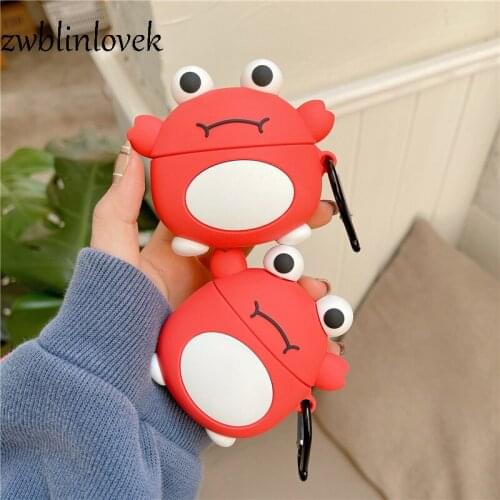 Cute cartoon crab case for airpods 1 2 pro box animal soft silicone wireless bluetooth headset protect cover coke accessories