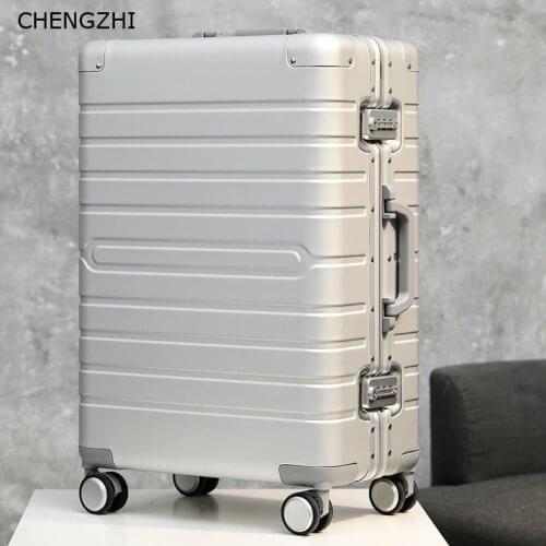 CHENGZHI 20"24"28"inch 100%aluminum magnesium alloy trolley suitcase high quality rolling luggage spinner travel bag on wheels