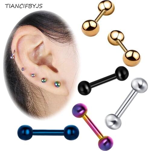 TIANCIFBYJS Fashion Ear Studs Stainless Steel Piercing Helix Cartilage Earring Barbell Women Mens Tragus Body Jewelry 16g 100pcs