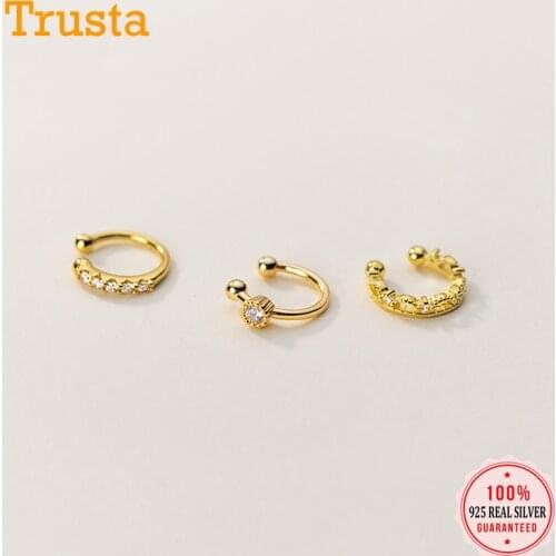 Trustdavis Authentic 925 Sterling Silver Shining CZ Ear Cuff Clip on Earrings for Women Without Piercing Earings Jewelry DS260