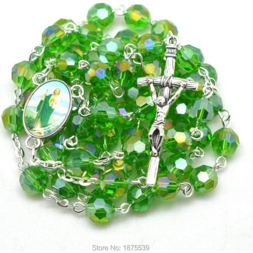 Green Faceted Crystal Bead Jude Rosary Necklace