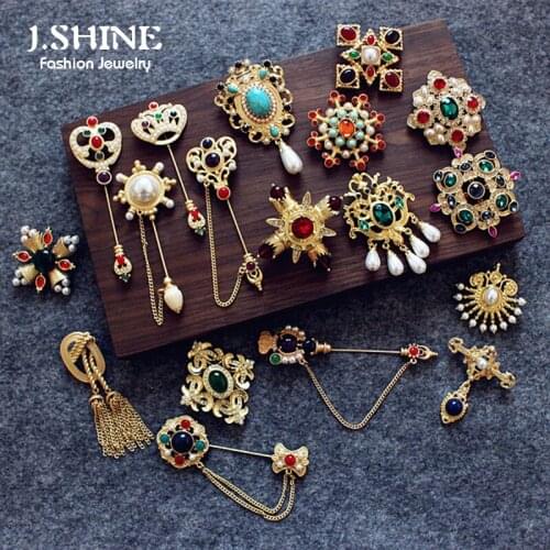 J.Shine Luxury Vintage Baroque Style Women Brooches Pins Simualated-Pearl Royal Women Coat Badge Bouquet Accessories Jewelry