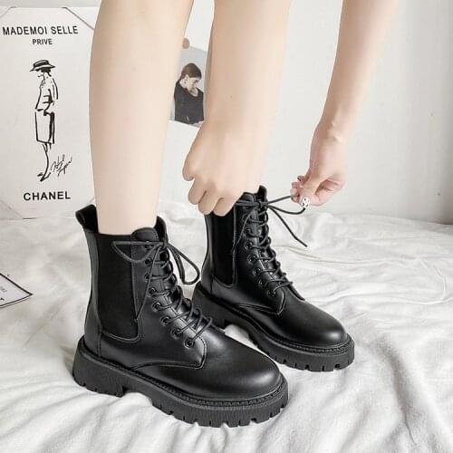 Shoes womens Anklet boots round head thick bottom comfortable platform short tube middle heel lace up womens Boots