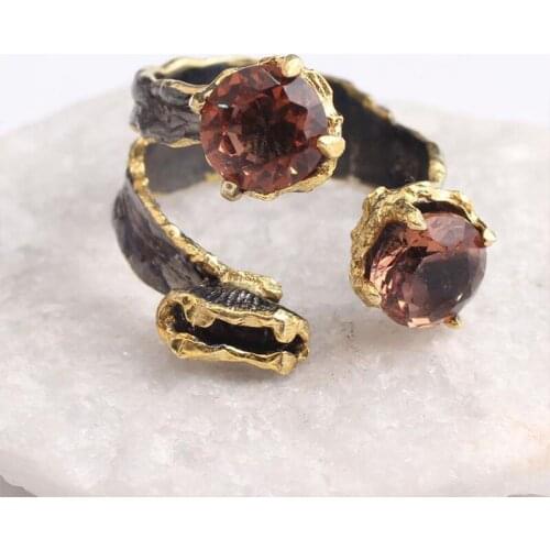Round Cut Two Sultanite Womens Gold Plated Silver Ring, Woman 925 Silver Sultanite Handmade Ring, Colorchancing Sultanite