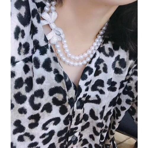 Herhome Top New Fashion 2 Layer Pearl Necklaces Cubic Zircon Micro Pave Setting Women Party Accessories with Free Shipping