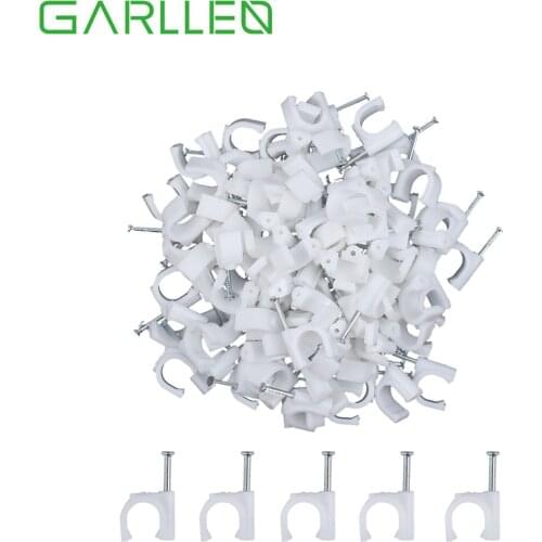 GARLLEN 100Pcs Plastic Round Electrical Wire Cable Clips Nylon Cable Clips For TV Phone Internet Lead Fixings White Cable Clamps