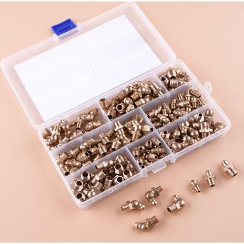 140 Pcs Universal Hydraulic Metric Brass Zerk Grease Nipple Pipe Fitting Assortment Kit M6 M8 M10