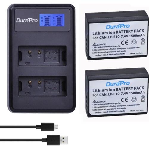 2pc For Canon LP-E10 LP E10 LPE10 Camera Li-ion Battery + LCD USB Charger For Canon 1100D 1200D Kiss X50 X70 Rebel T3 T5 Camera