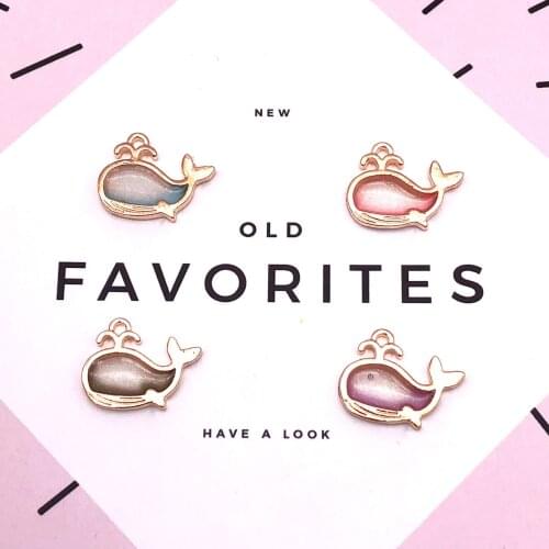 20pcs 20*16mm Cute Whale Enamel Charms DIY Jewelry Accessories Gold Tone Drop Oil Alloy Pendant Bracelets Pendant Handmade