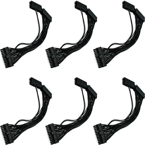 6 Pieces of ATX 30 cm 24 Pin Dual PSU Power Extension Cord Sync Line for Computer Cable Connector for Mining 24Pin