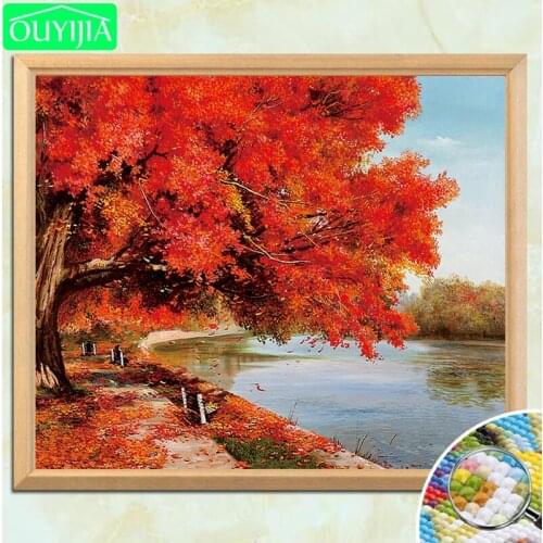 OUYIJIA Red Leaves of Autumn 5D DIY Diamond Painting Full Square Diamond Embroidery For Sale Handwork Rhinestone Mosaic Picture