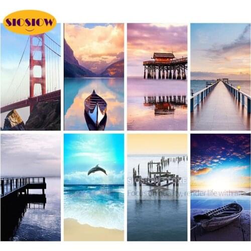 DIY 5D Diamond Painting Full Square Drill Scenery Beach Sunset Sail Ships Sea Daimond Embroidery Cross-stitch Mosaic Decor Home