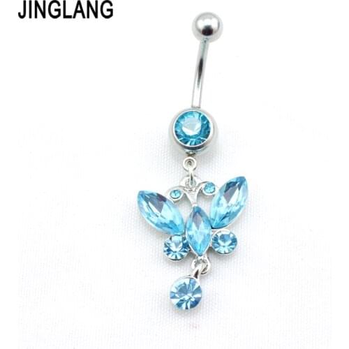 Free Shipping Body Jewelry Navel Piercing Blue Plastic Crystal Butterfly Fashion Belly Button Rings DQK1030