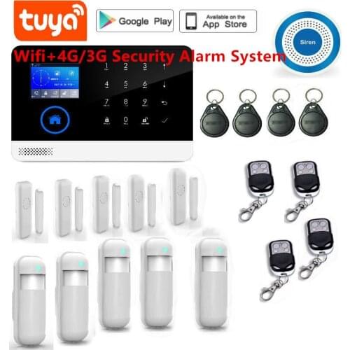 Tuya APP Remote Control Alarm panel Switchable 9 languages Wireless Home Security WIFI 4G Alarm system RFID card Arm Disarm